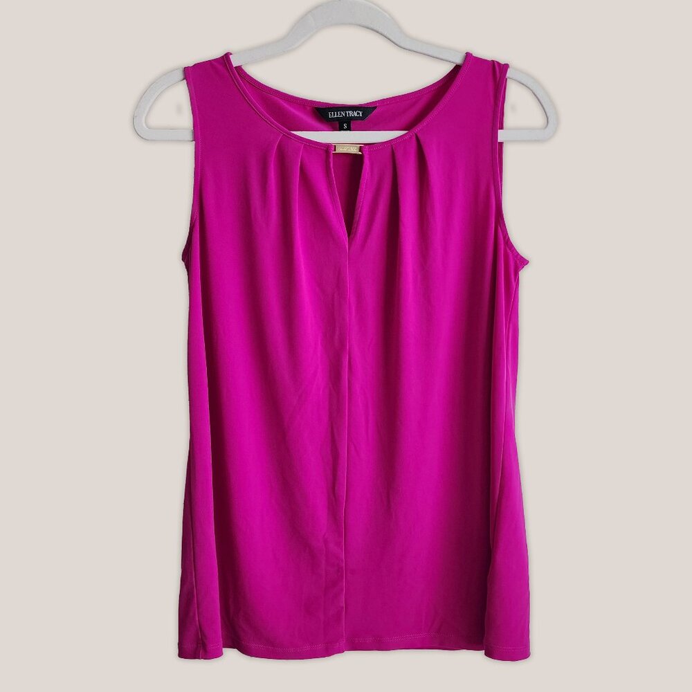Ellen Tracy Hot Pink Top Blouse with Keyhole Neck